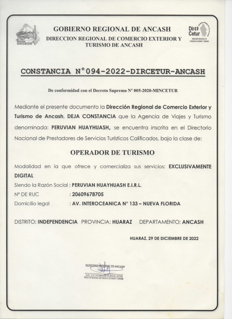 dircetur peruvian huayhuash